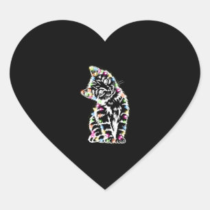 Funny Cat Christmas Lights Cat Lover Cat Christmas Heart Sticker