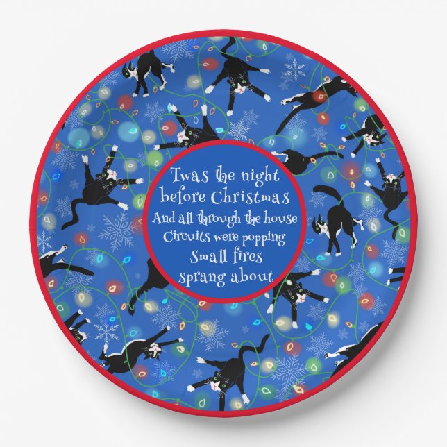 Funny Cat Christmas Lights Paper Plate (Front)