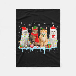 Funny Cat Christmas Lights Reindeer Santa Xmas Kit Fleece Blanket