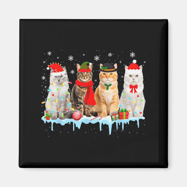 Funny Cat Christmas Lights Reindeer Santa Xmas Kit Magnet (Front)