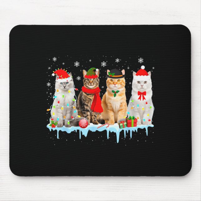 Funny Cat Christmas Lights Reindeer Santa Xmas Kit Mouse Pad (Front)