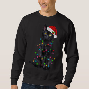 Funny Cat Christmas Lights Santa Hat Black Cat Xma Sweatshirt