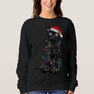 Funny Cat Christmas Lights Santa Hat Black Cat Xma Sweatshirt