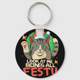 Funny Cat Christmas Look At Me Being All Festive A Key Ring