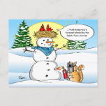 Funny Cat Christmas Postcards | Tabby Snowman<br><div class="desc">Send out funny Christmas postcards to friends and family with a personalised touch! This unique illustration by Raphaela Wilson depicts an orange tabby cat with a blowtorch melting down frosty the snowman to get to the red cardinals atop in their cosy nest. One cardinal bird says to the other: "I...</div>