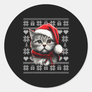 Funny Cat Christmas Shirts Men Women Cats Lover Ug Classic Round Sticker