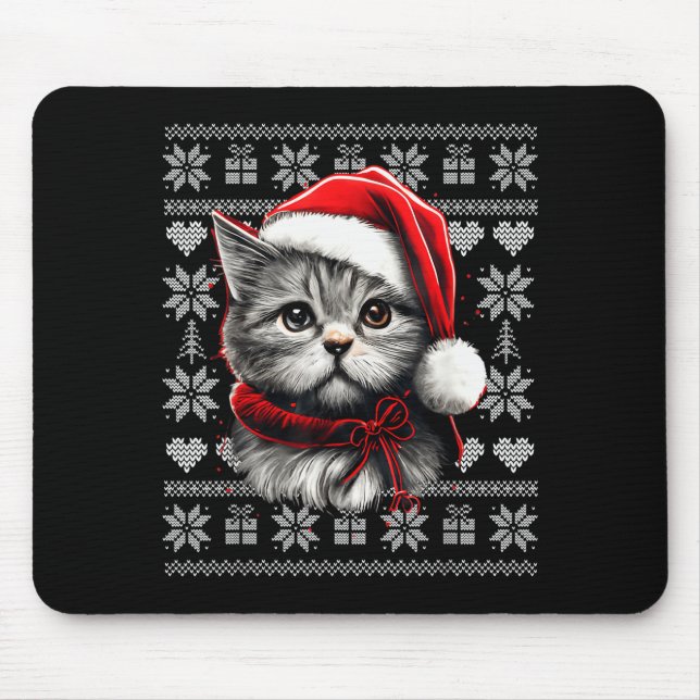 Funny Cat Christmas Shirts Men Women Cats Lover Ug Mouse Pad (Front)