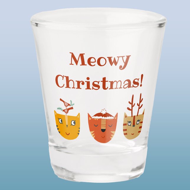 Funny Cat Christmas Shot Glass (Fun Meowy Christmas cat editable text shot glass)