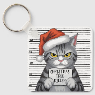 Funny Cat Christmas Tree Killer Key Ring