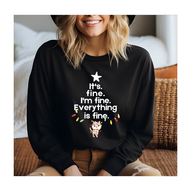 Funny cat Christmas tree lights it's fine Sweatshirt (Creator Uploaded)
