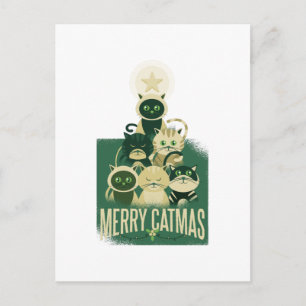 Funny Cat Christmas Tree Merry Catmas Graphics Postcard