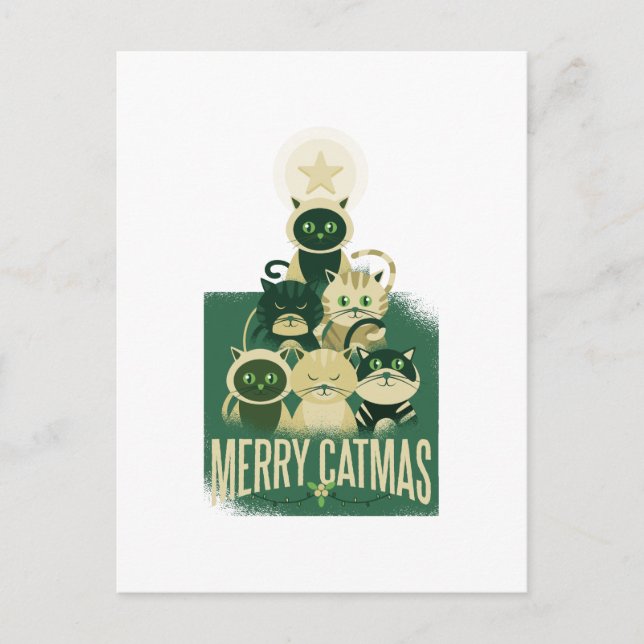 Funny Cat Christmas Tree Merry Catmas Graphics Postcard (Front)