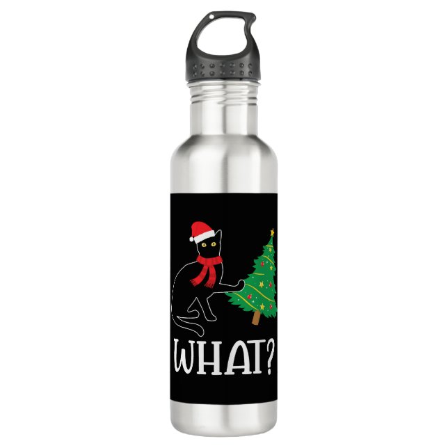 Funny Cat Christmas Tree over Cat What 710 Ml Water Bottle (Front)