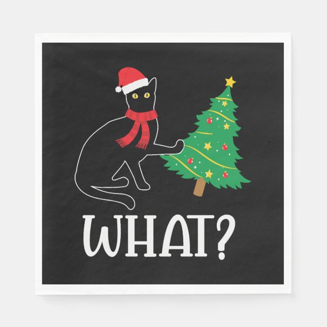 Funny Cat Christmas Tree over Cat What Napkin (Front)