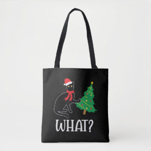 Funny Cat Christmas Tree over Cat What Tote Bag