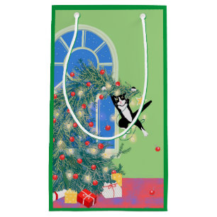 Funny Cat Christmas Tree Small Gift Bag