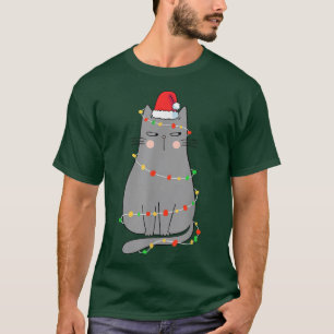 Funny Cat Christmas Women Christmas Cat Santa Hat T-Shirt