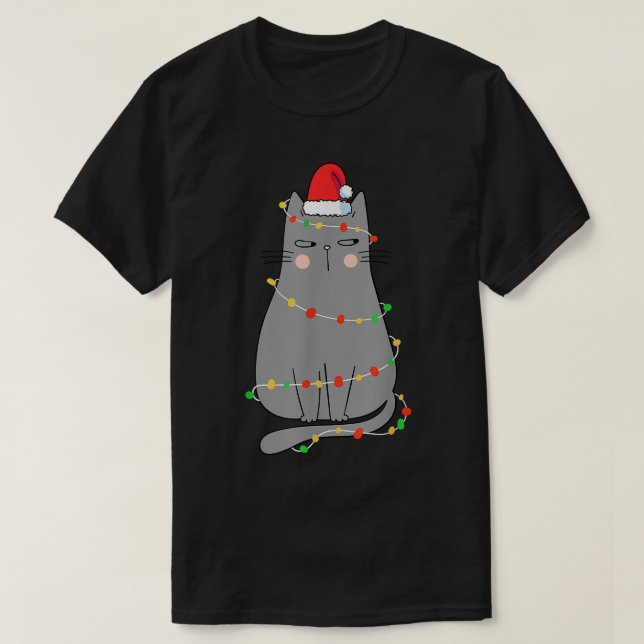 Funny Cat Christmas  Women Christmas Cat Santa Hat T-Shirt (Design Front)