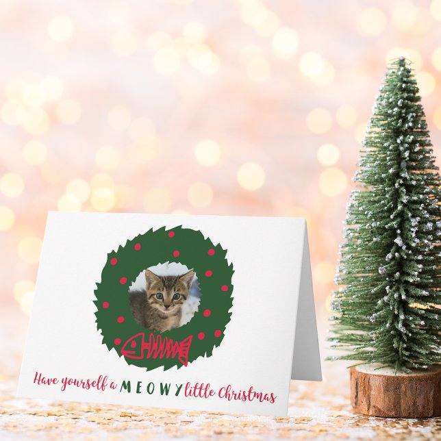 Funny Cat Christmas Wreath your Kitten's Photo Holiday Card (Creator Uploaded)