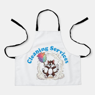 Funny Cat Cleaning with Colorful Feather Brusht Apron