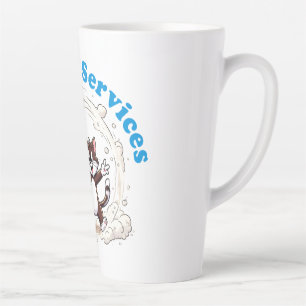 Funny Cat Cleaning with Colourful Feather Brusht Latte Mug