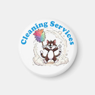 Funny Cat Cleaning with Colourful Feather Brusht Magnet