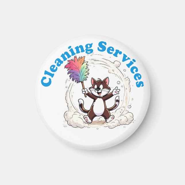 Funny Cat Cleaning with Colourful Feather Brusht Magnet (Front)