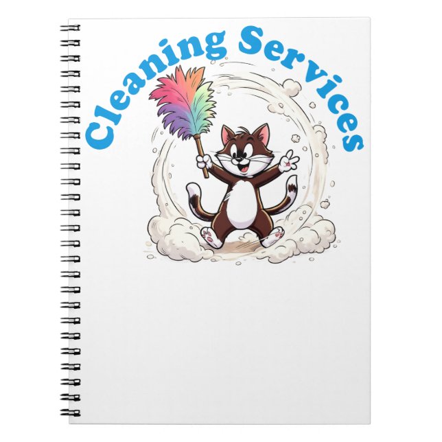 Funny Cat Cleaning with Colourful Feather Brusht Notebook (Front)