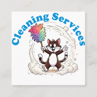 Funny Cat Cleaning with Colourful Feather Brusht Square Business Card