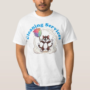 Funny Cat Cleaning with Colourful Feather Brusht T-Shirt