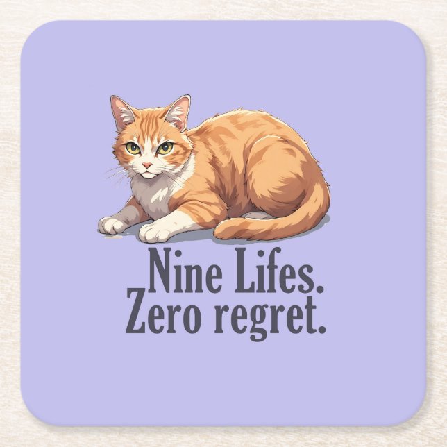 Funny Cat Coaster- Simple minimalist yet Beautiful Square Paper Coaster (Front)