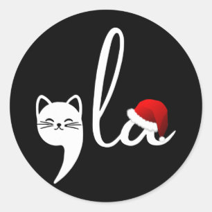 Funny Cat Comma La Kamala Harris Christmas Santa H Classic Round Sticker