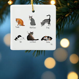 Funny Cat Commands Illustrated Training Chart Ceramic Ornament