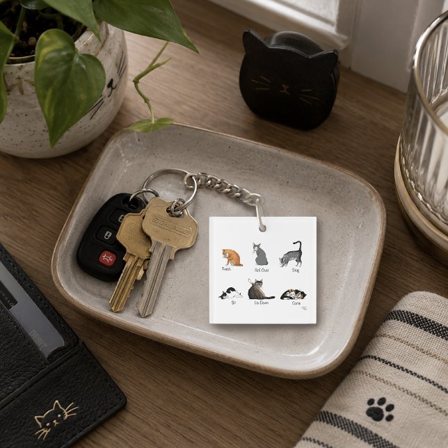 Funny Cat Commands Illustrated Training Chart Key Ring (Creator Uploaded)