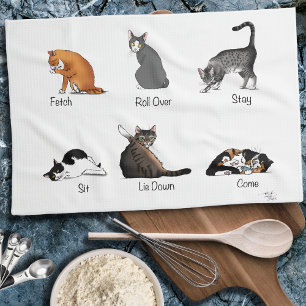 Funny Cat Commands Illustrated Training Chart Tea Towel