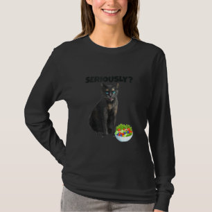 Funny Cat Confused Eating Salad Seriously T-Shirt