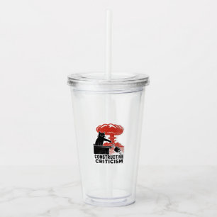 Funny Cat Constructive Criticism Linocut Meme Acrylic Tumbler