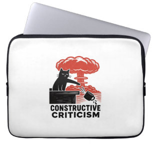 Funny Cat Constructive Criticism Linocut Meme Laptop Sleeve