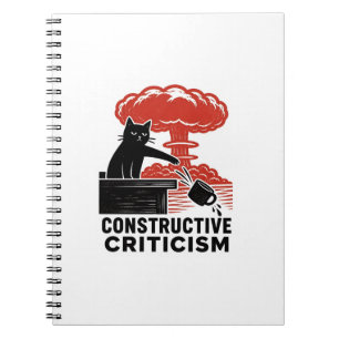 Funny Cat Constructive Criticism Linocut Meme Notebook