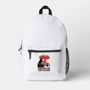 Funny Cat Constructive Criticism Linocut Meme Printed Backpack