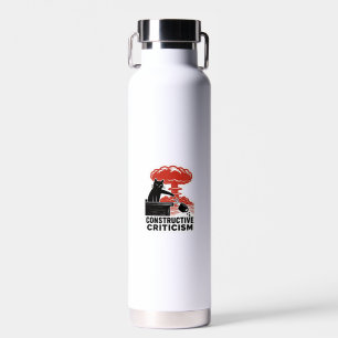 Funny Cat Constructive Criticism Linocut Meme Water Bottle