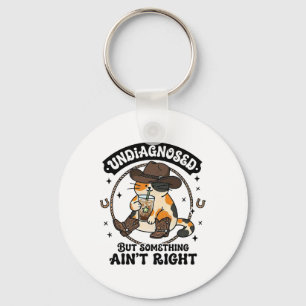 Funny Cat Cowboy Hat Iced Coffee Undiagnosed Menta Key Ring