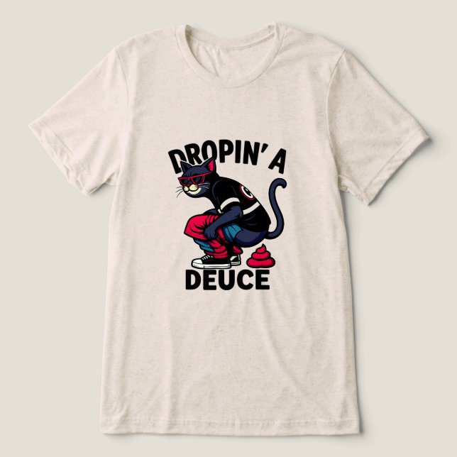 Funny cat crapping Tri-Blend shirt (Design Front)