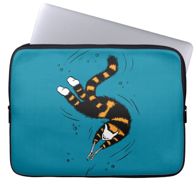 Funny Cat Creature Skeleton Hands Swimming Dark Laptop Sleeve (Front)