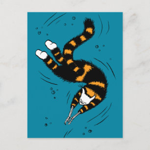 Funny Cat Creature Skeleton Hands Swimming Dark Postcard