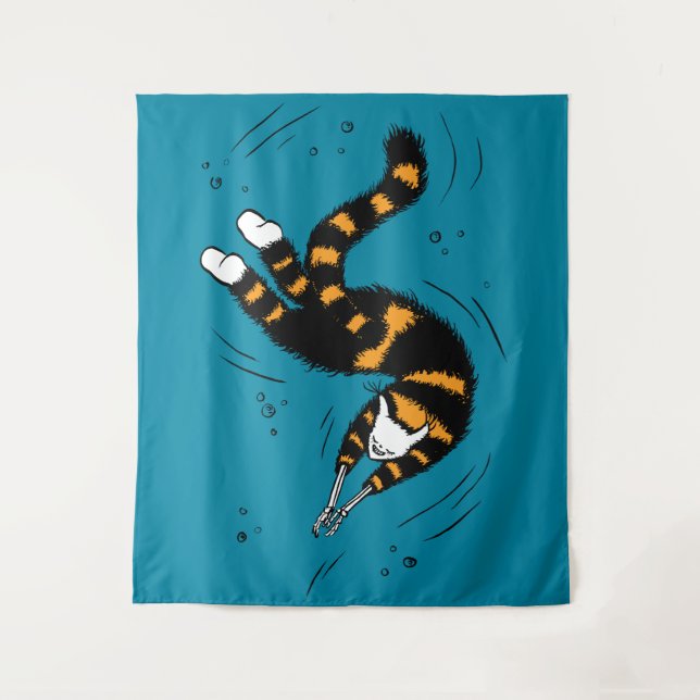 Funny Cat Creature Skeleton Hands Swimming Gothic Tapestry (Front)