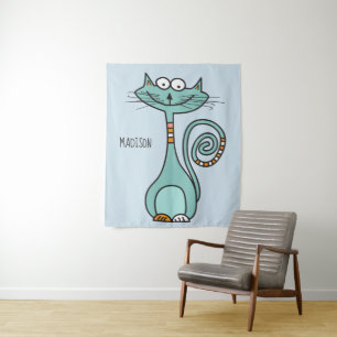 Funny Cat custom name & colour tapestry