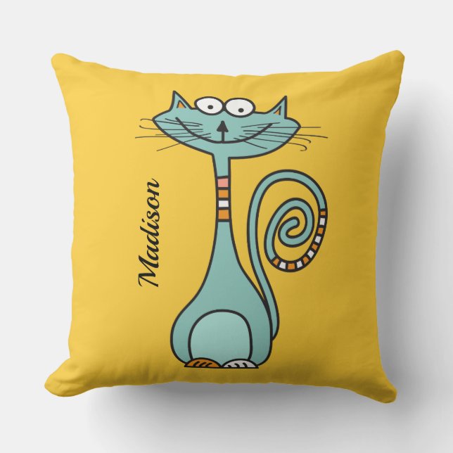 Funny Cat custom name & colour throw pillows (Front)