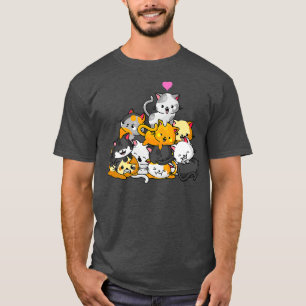 Funny Cat Cute Kitty Pile Cats Anime Kawaii Neko J T-Shirt