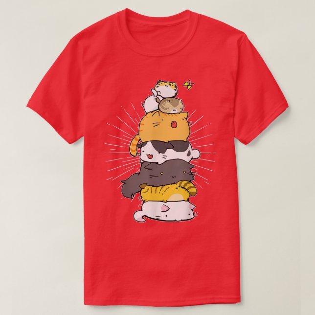 Funny Cat Cute Kitty Pile Cats Anime Kawaii Neko J T-Shirt (Design Front)